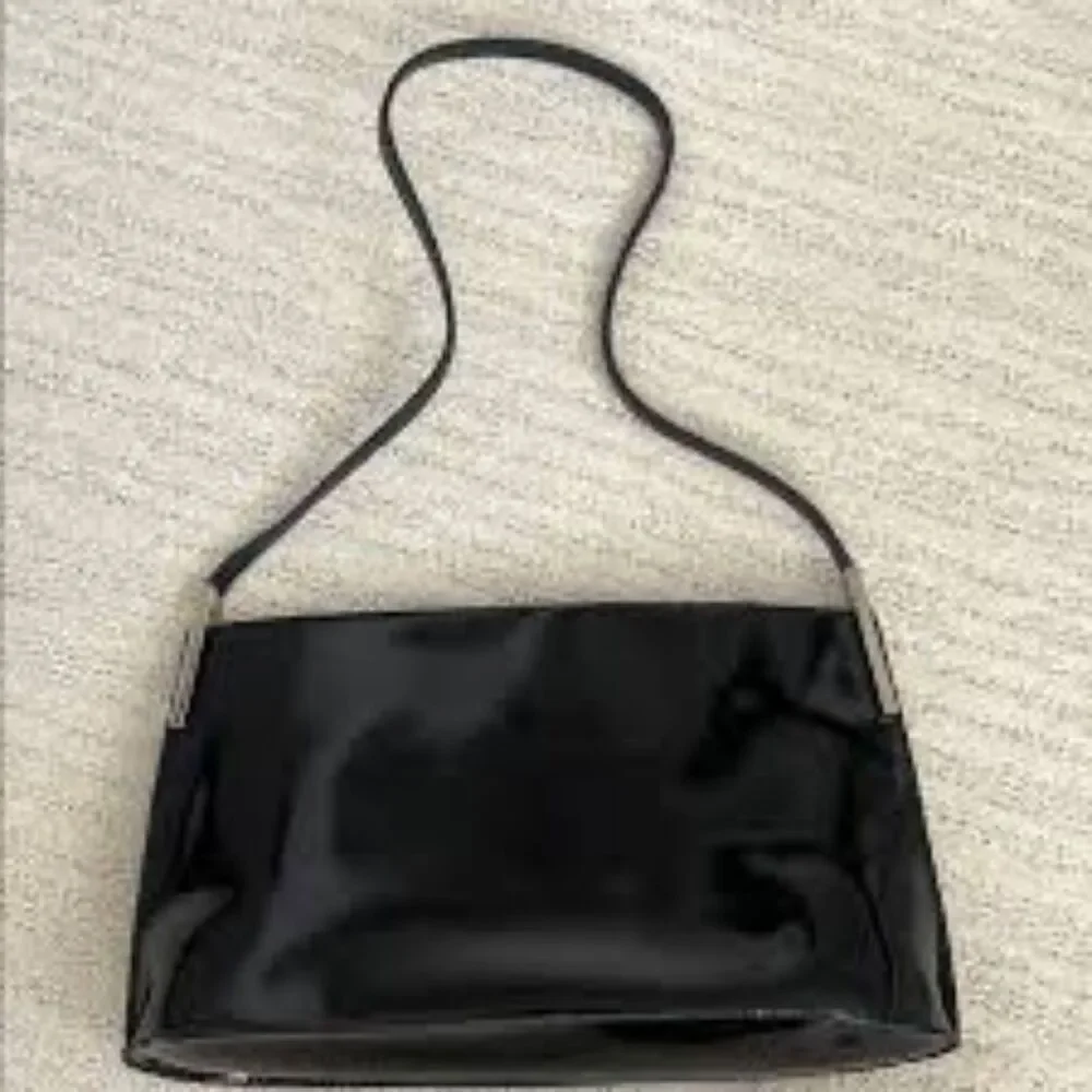 Vintage Furla Black Patent Leather Shoulder Bag